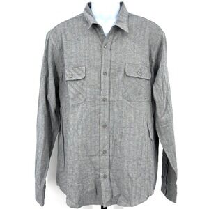 SHORE Charcoal Gray Herringbone European Cotton Button Down Shirt‎ Men's XL NEW